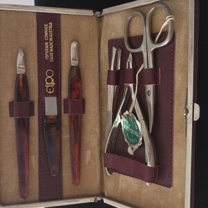 Leather Grooming Kit - Burgandy Leather Case and Steel